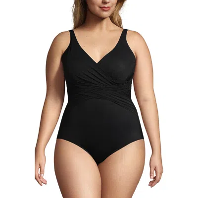LANDS' END LANDS' END PLUS SIZE DD-CUP SLENDER TUMMY CONTROL CHLORINE RESISTANT WRAP ONE PIECE SWIMSUIT