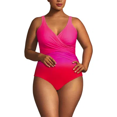LANDS' END LANDS' END PLUS SIZE DD-CUP SLENDER TUMMY CONTROL CHLORINE RESISTANT WRAP ONE PIECE SWIMSUIT