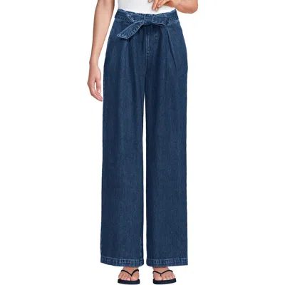 LANDS' END LANDS' END HIGH RIDGE TWILL PULL ON PLEATED WIDE LEG PANTS