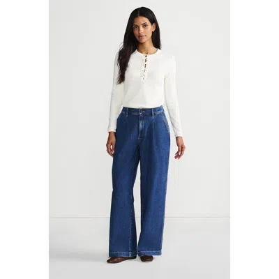 LANDS' END LANDS' END HIGH RISE SOFT DENIM PLEATED WIDE LEG TROUSERS