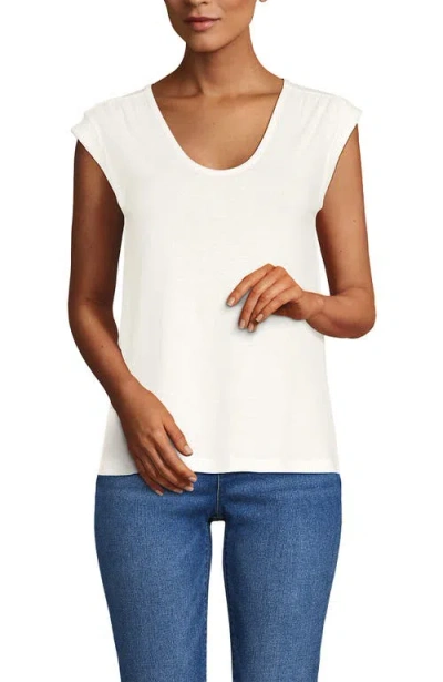 LANDS' END LANDS' END LINEN BLEND CAP SLEEVE GATHERED SHOULDER TEE