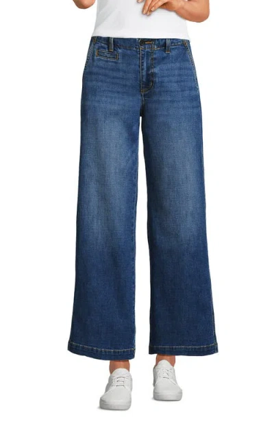 LANDS' END LANDS' END MID RISE DENIM WIDE LEG ANKLE JEANS