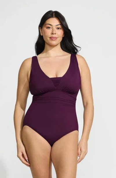 LANDS' END LANDS' END D-CUP SLENDER GRECIAN TUMMY CONTROL CHLORINE RESISTANT ONE PIECE SWIMSUIT
