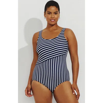 LANDS' END LANDS' END PLUS SIZE LONG CHLORINE RESISTANT SOFT CUP TUGLESS SPORTY ONE PIECE SWIMSUIT