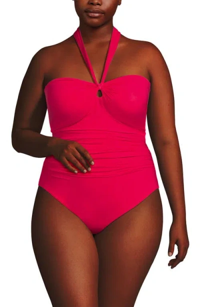 LANDS' END LANDS' END SLENDER SUIT MULTI-WAY BANDEAU HIGH LEG ONE PIECE SWIMSUIT