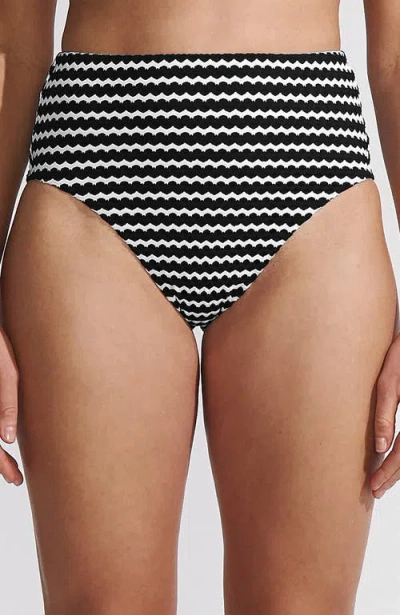 LANDS' END LANDS' END RIBBED SMOOTHING HIGH WAISTED BIKINI BOTTOMS