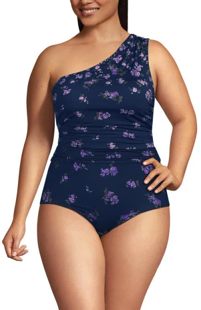 LANDS' END LANDS' END PLUS SIZE RUCHED ONE SHOULDER MIDKINI TOP