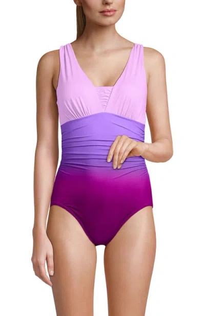 LANDS' END LANDS' END SLENDERSUIT GRECIAN TUMMY CONTROL CHLORINE RESISTANT ONE PIECE SWIMSUIT