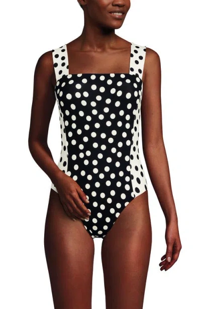LANDS' END LANDS' END SQUARE NECK HIGH LEG ONE PIECE SWIMSUIT