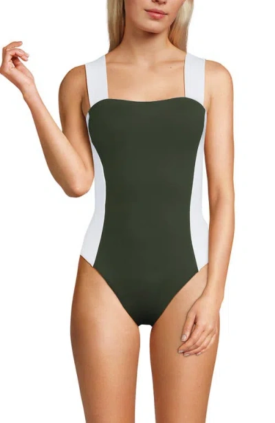 LANDS' END LANDS' END SQUARE NECK HIGH LEG ONE PIECE SWIMSUIT