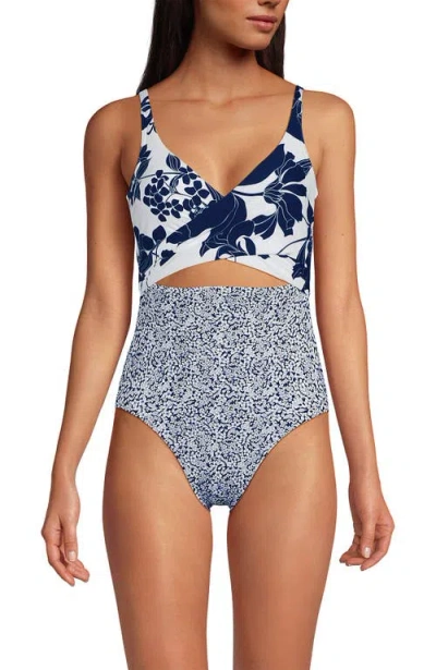 LANDS' END LANDS' END WRAP MONOKINI HIGH LEG ONE PIECE SWIMSUIT