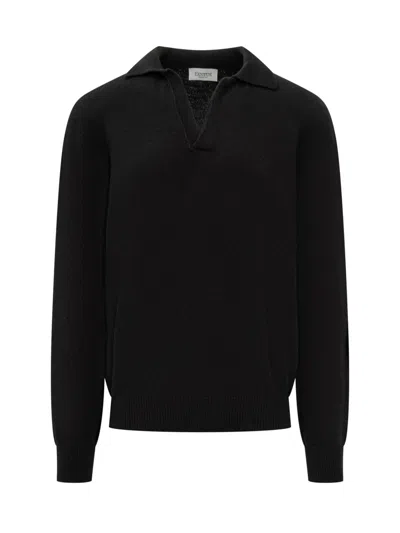 LANEUS LANEUS BLACK LANEUS SWEATER WITH COLLAR AND V-NECKLINE