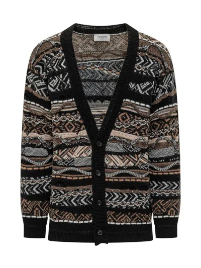 LANEUS LANEUS BROWN LANEUS CARDIGAN WITH GEOMETRIC PATTERN