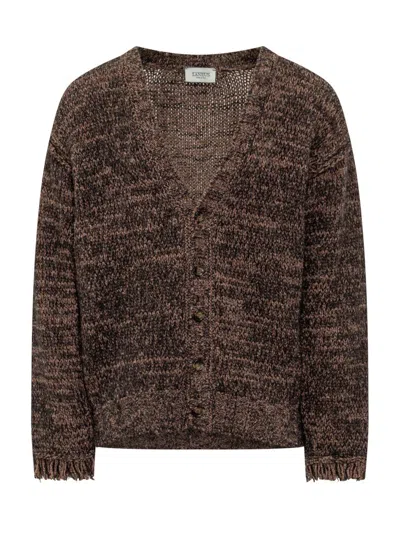 LANEUS LANEUS LANEUS BROWN MELANGE KNITTED CARDIGAN
