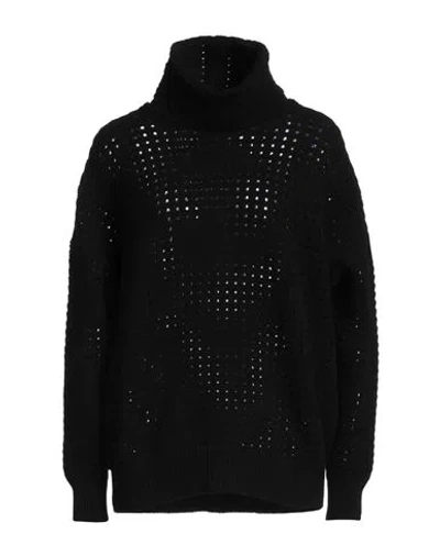 LANEUS LANEUS WOMAN TURTLENECK BLACK SIZE 6 MERINO WOOL, CASHMERE