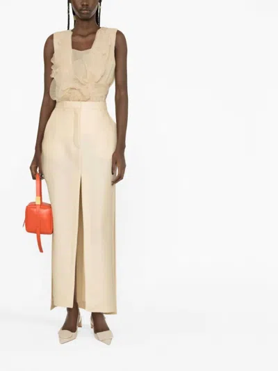 LANVIN A-LINE SLIT MAXI SKIRT IN BEIGE