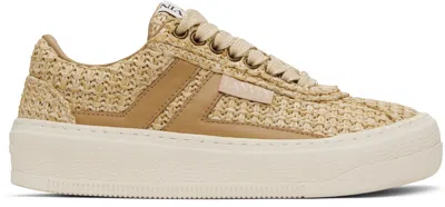 LANVIN BEIGE 'LANVIN' CASH RAFFIA SNEAKERS