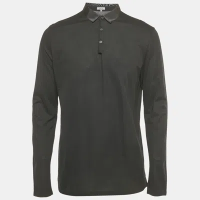 LANVIN BLACK PIQUE LONG SLEEVE POLO T-SHIRT L