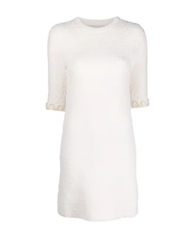 LANVIN FLORAL-EMBROIDERED KNITTED TWEED DRESS