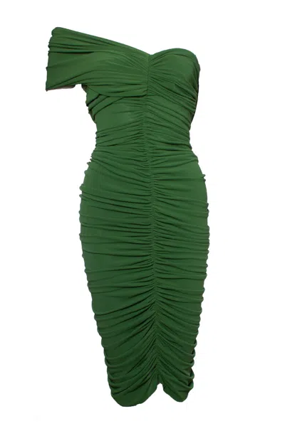 LANVIN GREEN DRAPED DRESS WITH ONE SHOULDER