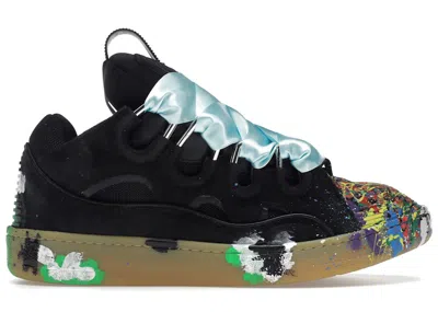 LANVIN MEN'S LANVIN LEATHER CURB GALLERY DEPT. SNEAKERS IN BLACK