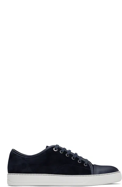 LANVIN NAVY DBB1 SUEDE & LEATHER SNEAKERS