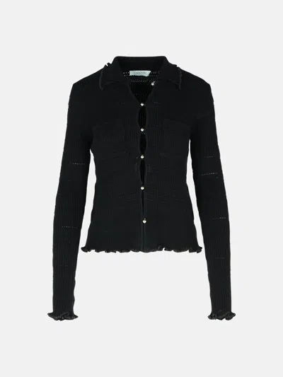 LANVIN 'RIBBED' BLACK COTTON CARDIGAN