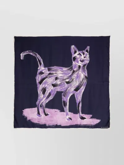 LANVIN SQUARE SILK SCARF CAT PRINT