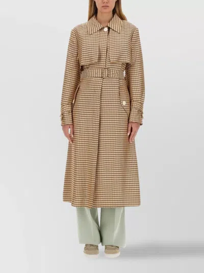 LANVIN WAIST BELTED CHECKED TRENCH COAT