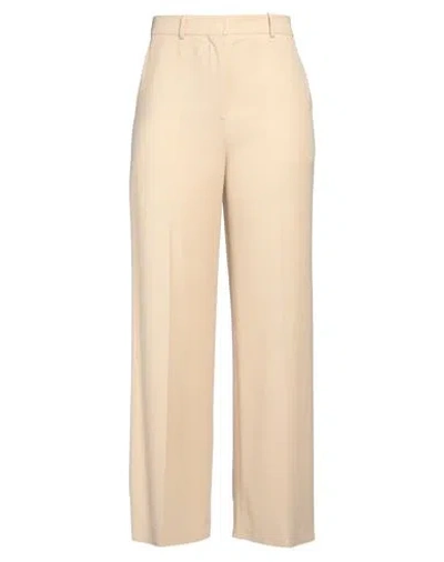 LANVIN LANVIN WOMAN PANTS SAND SIZE 8 VISCOSE, VIRGIN WOOL