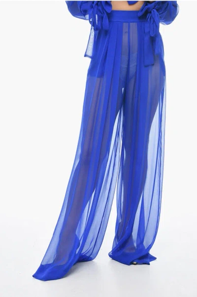 LAQUAN SMITH Silk Chiffon Palazzo Pants with Side Zip