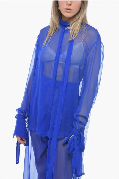 LAQUAN SMITH Silk Chiffon Tie Neck Shirt with Knotted Cuffs