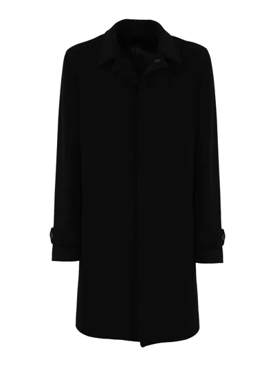 LARDINI 5-BUTTON TRENCH COAT IN BLACK WOOL