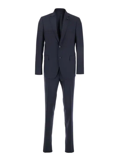 LARDINI BLUE SINGLE BREASTED SUIT WITH CLASSIC LAPELS IN WOOL MAN