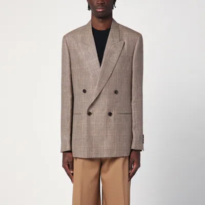 LARDINI LARDINI BROWN DOUBLE-BREASTED JACKET IN PRINCE OF WALES PATTERN