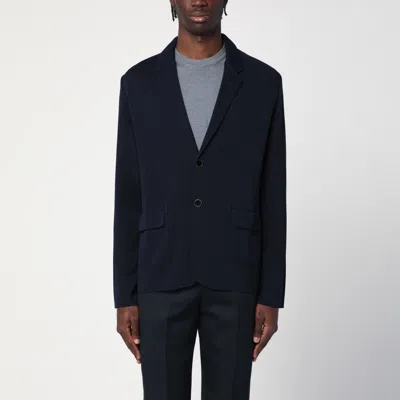 LARDINI LARDINI NAVY BLUE SINGLE-BREASTED KNITTED JACKET