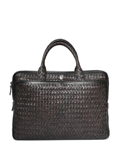 LARDINI WOVEN CALFSKIN-ALLIGATOR LEATHER BRIEFCASE