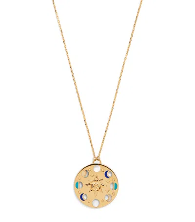 L'ATELIER NAWBAR YELLOW GOLD, WHITE DIAMOND, LAPIS AND TURQUOISE MOON PHASE NECKLACE