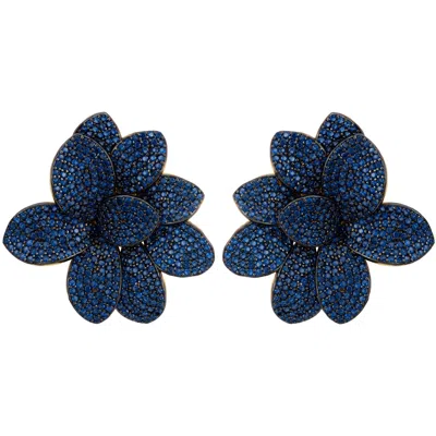 LATELITA WOMEN'S BLUE / GOLD AMARYLLIS FLOWER LARGE STUD EARRINGS GOLD SAPPHIRE