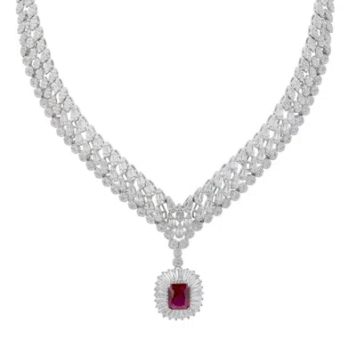 LATELITA WOMEN'S RED / SILVER / WHITE COUNTESS STATEMENT RUBY NECKLACE SILVER