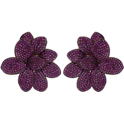 LATELITA WOMEN'S ROSE GOLD / PURPLE AMARYLLIS FLOWER LARGE STUD EARRINGS ROSEGOLD RUBY
