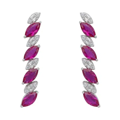 LATELITA WOMEN'S SILVER / RED / WHITE VISCOUNTESS TENNIS DROP EARRINGS RUBY SILVER