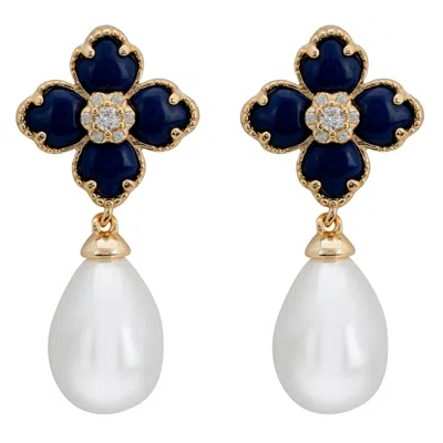 LATELITA WOMEN'S WHITE / BLUE / GOLD FLOWER CLOVER PEARL DROP EARRINGS LAPIS LAZULI GOLD
