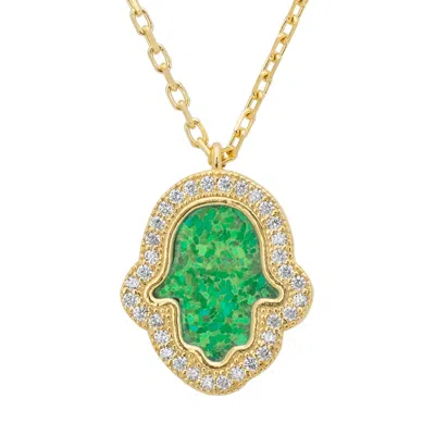 LATELITA WOMEN'S GREEN / WHITE / GOLD HAMSA OPALITE GREEN NECKLACE GOLD