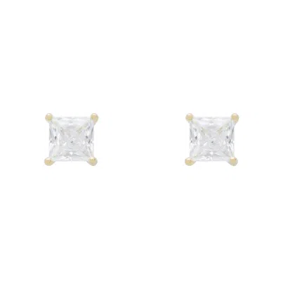 LATELITA WOMEN'S NEUTRALS / WHITE / GOLD SQUARE-CUT SOLITAIRE STUD EARRINGS MOISSANITE GOLD