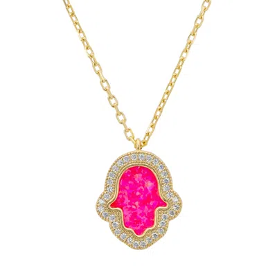LATELITA WOMEN'S PINK / WHITE / GOLD HAMSA OPALITE PINK NECKLACE GOLD
