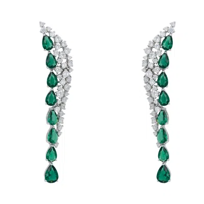 LATELITA WOMEN'S GREEN / SILVER / WHITE BARONESS GEMSTONE DROP EARRINGS EMERALD SILVER