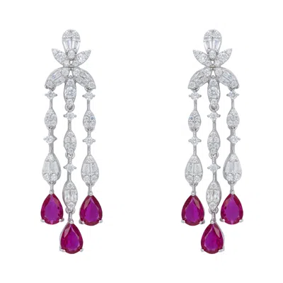 LATELITA WOMEN'S WHITE / RED / SILVER DUCHESS RUBY DROP EARRINGS SILVER