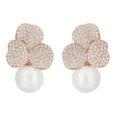 LATELITA WOMEN'S ROSE GOLD / WHITE IRIS FLOWER AND PEARL DANGLE EARRINGS ROSEGOLD