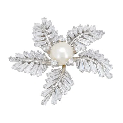 LATELITA WOMEN'S SILVER / WHITE FERN STARFLOWER PEARL BROOCH SILVER